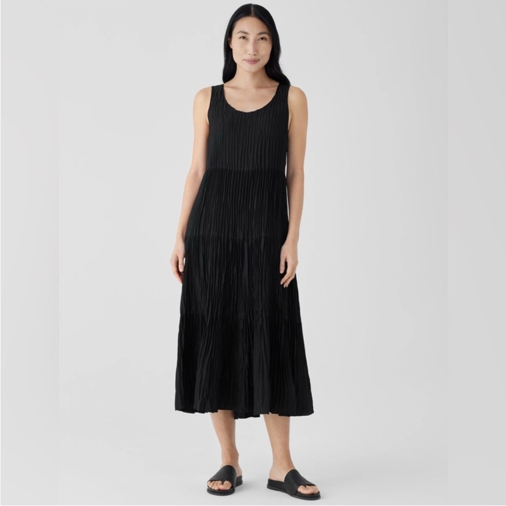 NWT Eileen Fisher Crushed Silk Tiered Dress